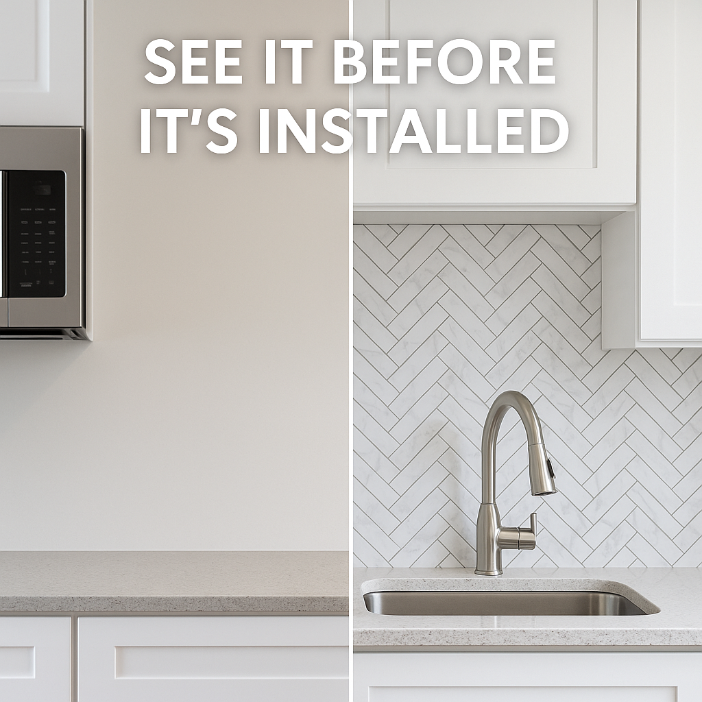 Before and after backsplash preview split image